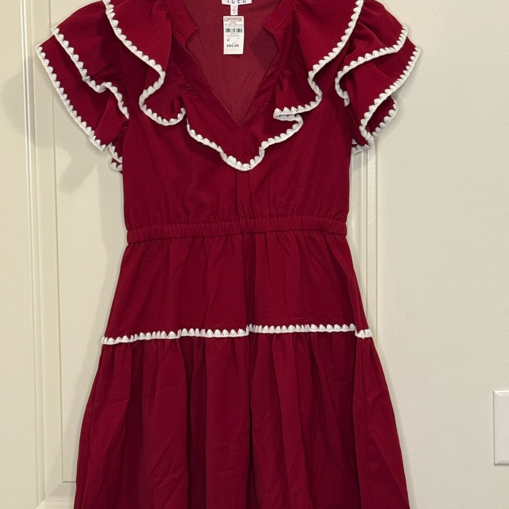 New Cavender’s Western Wear Red Dress with White Trim